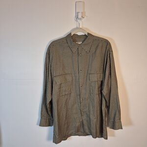 Visitor Men's 100% Silk Button Up Shirt Size L Checked Short Sleeve